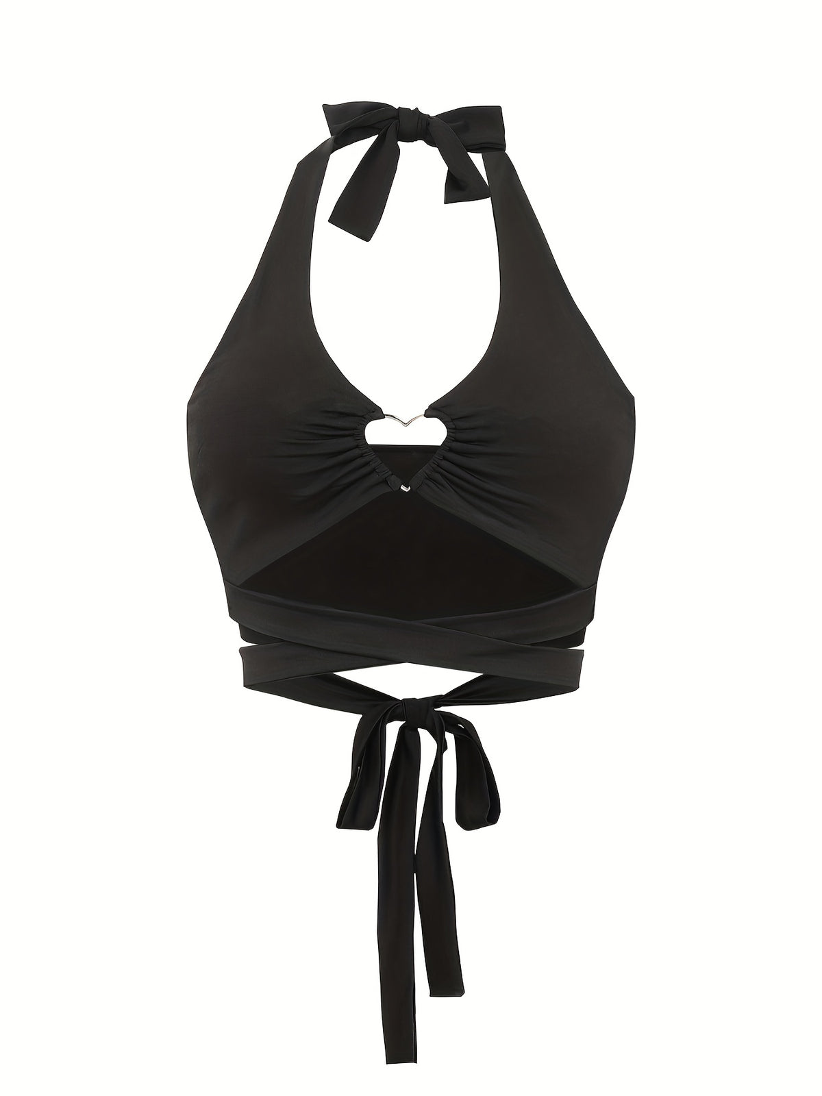 Heart Ring Linked Lace Up Halter Top, Y2K Sexy Backless Halter Top For Summer, Women's Clothing - Black