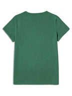 Calvin, Spring and Summer Graphic Print T-shirt, Short Sleeve Crew Neck Casual Top for Summer & Spring, Women's Clothing - Green