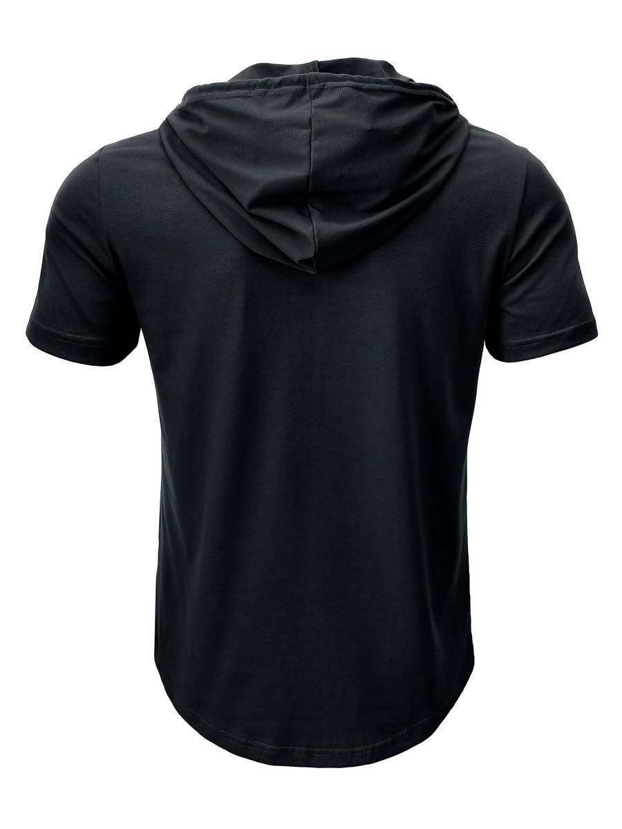 European and American Cross-Border Hooded Casual Sweatshirt for Men, Solid Color Hoodie Top, Men's Sportswear, Fitness Men's Short-Sleeve T-Shirt - Black