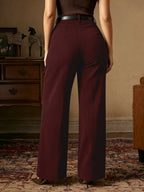 CQQNBV Women's High Waist Wide Leg Dress Pants - Solid Pinstripe -Front Trousers, Straight Seam Formal Office Business Wear, Machine Washable -Thru Wide Leg Pants Suitable for Autumn/Winter Professional Attire - Burgundy