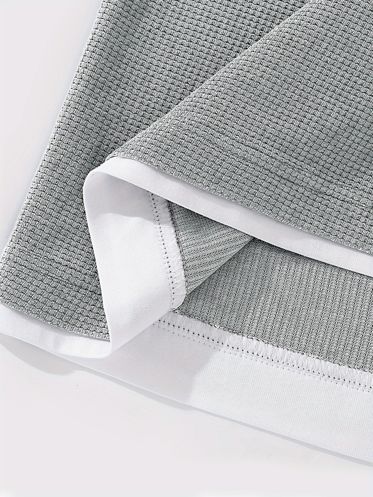 Men's Long-Sleeve T-Shirt, New Spring/Autumn Waffle Knit Fabric Top, 2-in-1 Look Design, Crew Neck Solid Color Base Layer Shirt - Grey