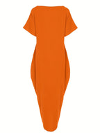 Faith Letter Off-The-Shoulder Pocket Dress Women'S Loose Casual Style Long T-Shirt Dress Features: Off-The-Shoulder Design Is Lazy And Casual, with a Easy And Eye-Catching "Faith" Letter Print on The Front; The Loose Long Style Hides Flaws And Slims - Orange-Red