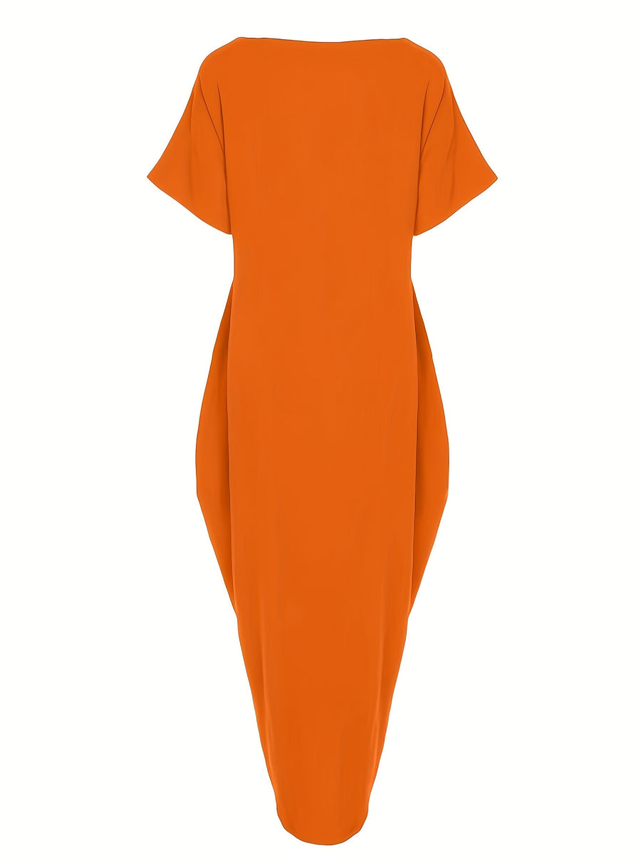 Faith Letter Off-The-Shoulder Pocket Dress Women'S Loose Casual Style Long T-Shirt Dress Features: Off-The-Shoulder Design Is Lazy And Casual, with a Easy And Eye-Catching "Faith" Letter Print on The Front; The Loose Long Style Hides Flaws And Slims - Orange-Red