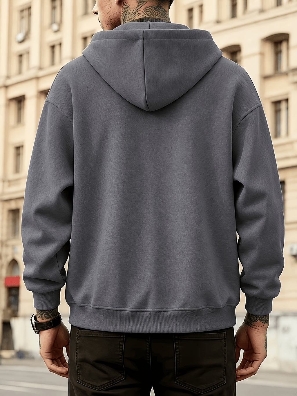 Men's Full-Zip Hoodie, Geometric Patchwork Loose Fit Long Sleeve Hooded Sweatshirt, Casual Streetwear Outerwear with Side Pockets, Thick and Soft Fabric Jacket, Suitable for Daily Walks, Gym, Sports, Outings, and Urban Streetwear - Dark Gray