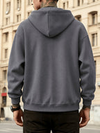 Men's Full-Zip Hoodie, Geometric Patchwork Loose Fit Long Sleeve Hooded Sweatshirt, Casual Streetwear Outerwear with Side Pockets, Thick and Soft Fabric Jacket, Suitable for Daily Walks, Gym, Sports, Outings, and Urban Streetwear - Dark Gray