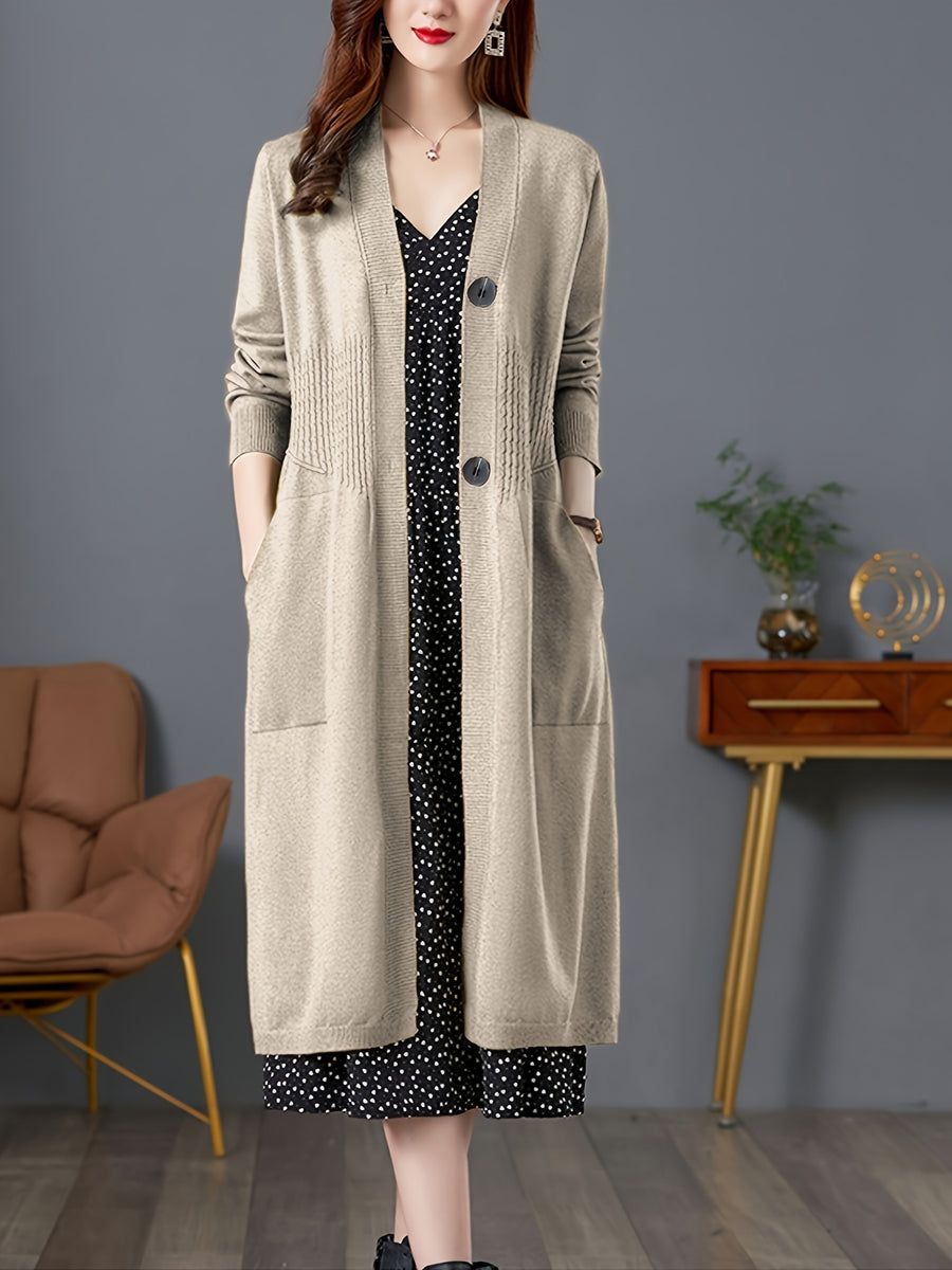 Spring And Autumn 2024 New Women'S Cardigan, a Stylish And Elegant Long Sweater Coat, Loose And Trendy Outerwear - Khaki