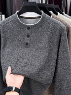 Men'S Henley Collar Knit Pullover Sweater, Half-Button Placket Design, Contrast Edge Trim Neckline Casual Easy Knit Top - Deep Gray
