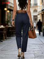 All-Season New Drapey Waist-Cinching Trousers, Creating a French Elegant Temperament. Easy And Grand Fit, with Belt to Enhance Waistline. Decent And Bold, Fashionable for Interviews, Client Meetings, And Formal Occasions - Navy Color