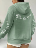 Los Angeles Letter Print Drawstring Hoodie, Casual Long Sleeve Pocket Sweatshirt, Women's Clothing - Mineral Green