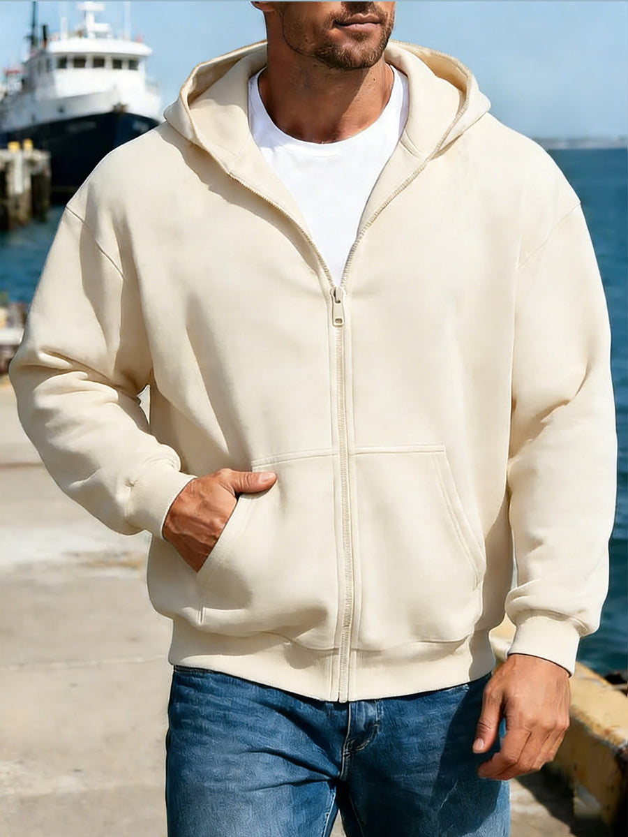 Warner Bros Official Casual Full-Zip Hooded Cardigan Sweatshirt with Kangaroo Pocket, Ribbed Cuffs and Hem, Loose Drop Shoulder Unisex Streetwear Versatile Outerwear for Autumn/Winter Daily Street Trend Long-Sleeve Hoodie - Apricot