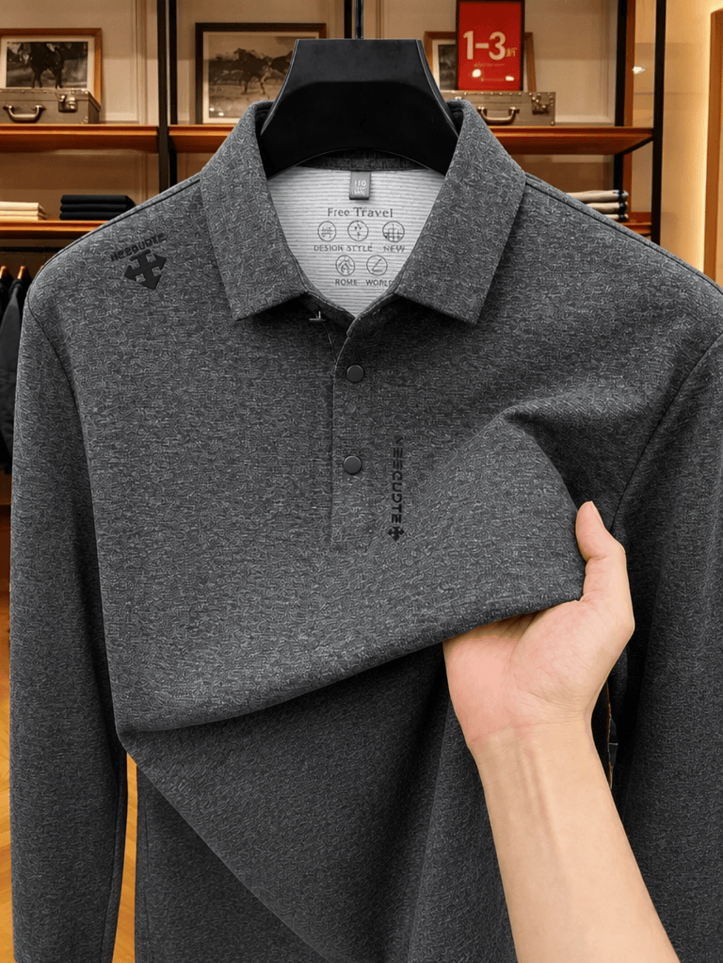 Men's Lapel Long Sleeve Polo Shirt Thickened Warm Top Autumn Winter Business Casual Layering Apparel for Middle Aged Dad Versatile Daily Outfit Suitable for Golf Fishing Tennis Sports Office And Daily Wear for Men - Light Grey