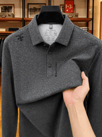 Men's Lapel Long Sleeve Polo Shirt Thickened Warm Top Autumn Winter Business Casual Layering Apparel for Middle Aged Dad Versatile Daily Outfit Suitable for Golf Fishing Tennis Sports Office And Daily Wear for Men - Light Grey