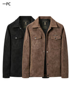 1pc Solid Color Men'S Utility Jacket, Lapel, Metal Button Flap Pockets Outerwear, Retro Casual Top, Suitable for Commuting, Street Outing - Black