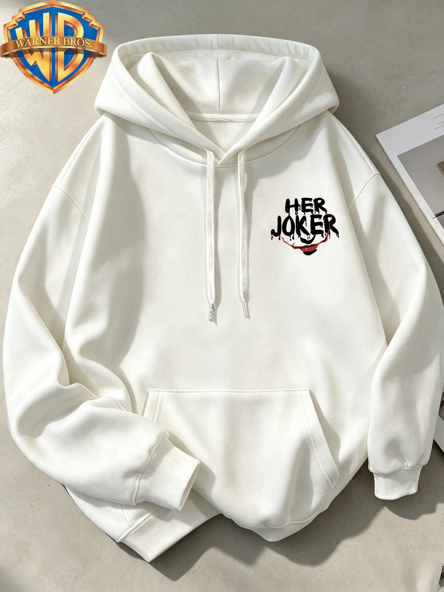 Joker HAHA Text Surround Graffiti Print Trendy Cool Casual All-Match Sports Drawstring Pocket Hooded Men'S Sweatshirt, Men'S Autumn Winter Cute Casual Style - White