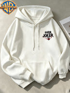 Joker HAHA Text Surround Graffiti Print Trendy Cool Casual All-Match Sports Drawstring Pocket Hooded Men'S Sweatshirt, Men'S Autumn Winter Cute Casual Style - White