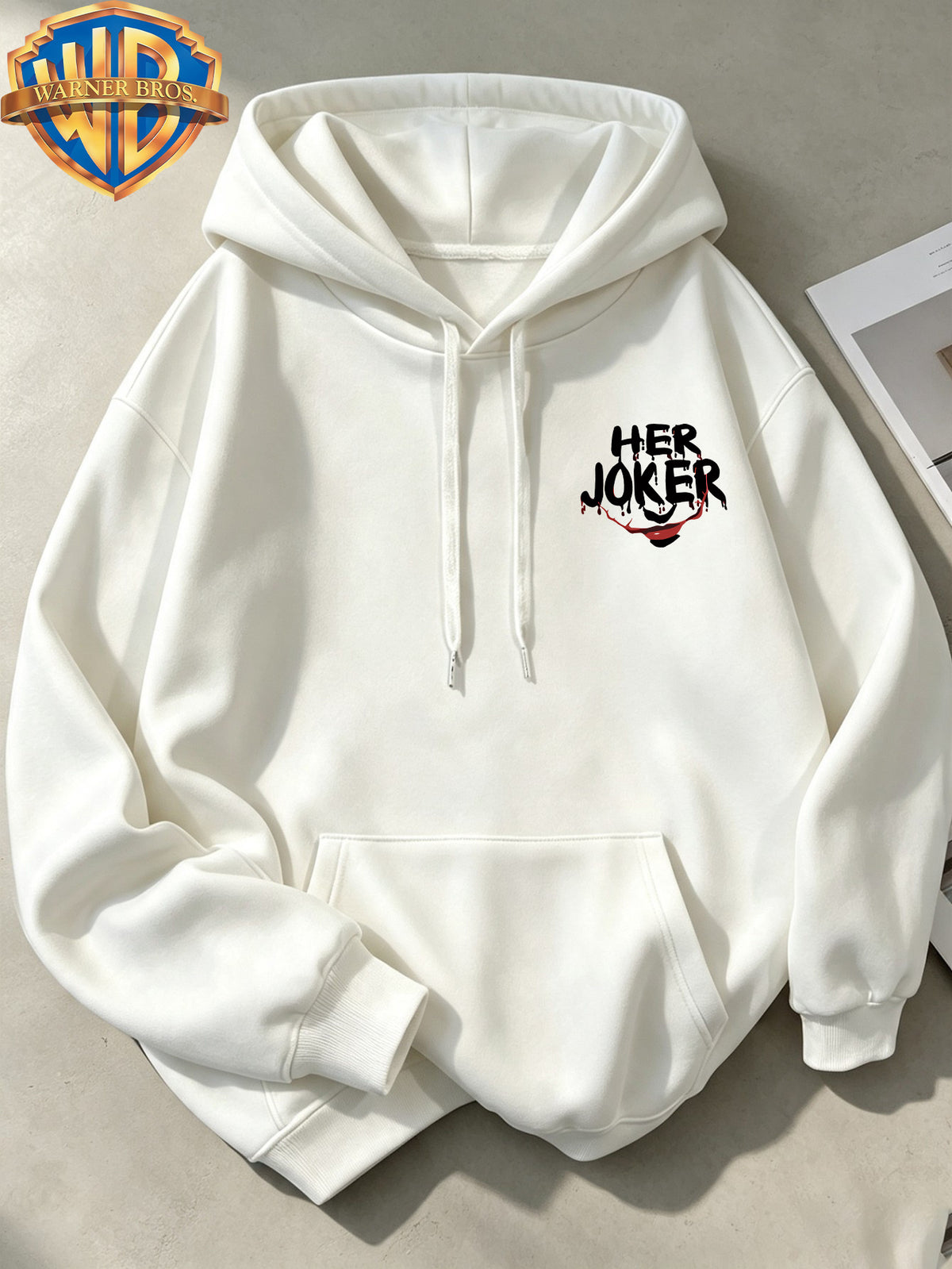 Joker HAHA Text Surround Graffiti Print Trendy Cool Casual All-Match Sports Drawstring Pocket Hooded Men'S Sweatshirt, Men'S Autumn Winter Cute Casual Style - White