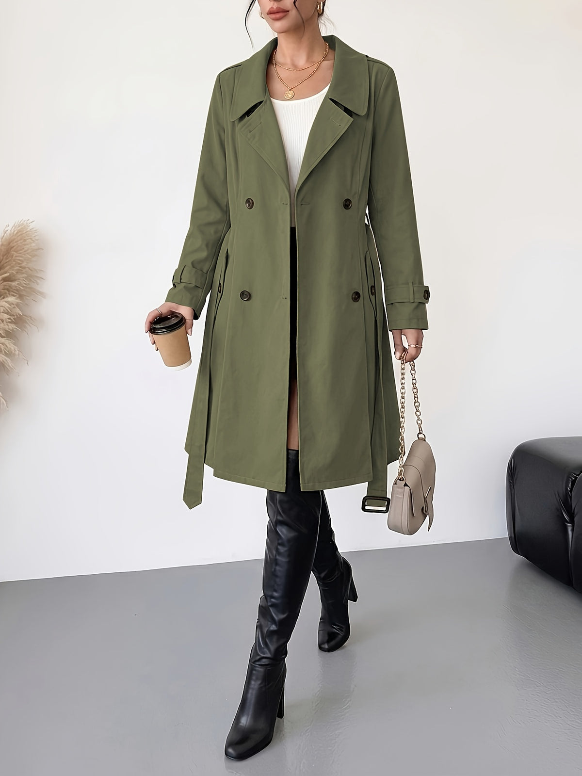 Women's Jacket with Elasticized Waist, Elasticized Cuffs, and Buttons - Green