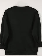 Sanrio Ladies Round Neck Casual Sweatshirt, Cinnamoroll Big Ear Rabbit Pattern Cute Stars Embellished, Fashionable Elegant Everyday Versatile Pullover, Round Neck Pullover Sweatshirt Casual Long Sleeve Fleece Sweatshirt - Black