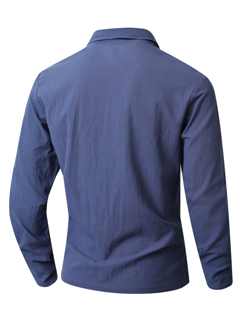 KJ-CX023-YY Old Money Style Men'S Solid Color Henley Lapel Long Sleeve Top V-Neck Pullover Shirt Beach Vacation Casual Shirt Outerwear - Navy Color