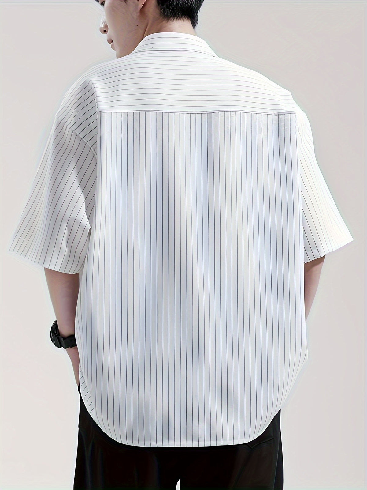 Men's Summer Striped Short-Sleeve Shirt, Loose Fit, Thin Spring/Autumn Casual Premium Shirt, Read-to-Wear Wrinkle-Free 2024 Short Top - White