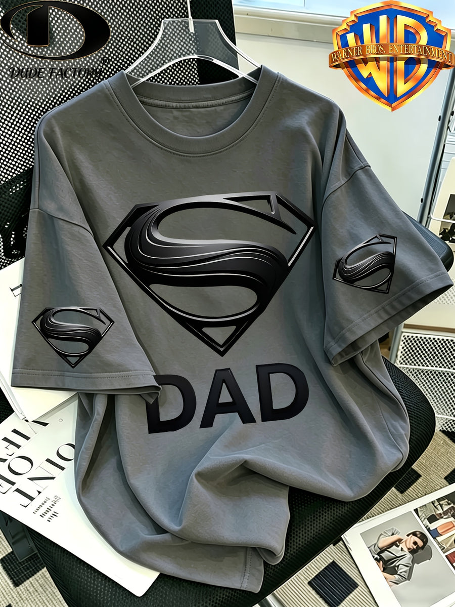 Warner Exclusive, Vintage Street Style Classic Superman "S" Logo Print Design, Men's Summer Basic Daily Casual Short-Sleeve T-Shirt, Suitable for Outdoor Wear, Fitness, Office, and Daily Outfits, an Essential Item for a Basic Wardrobe - Dark Gray