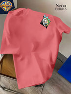 Warner Licensed Unisex Short Sleeve T-Shirt Casual Commute Shopping Classic Science And Anime Creative Patchwork Artistic Print Round Neck Pullover Summer Comfortable Breathable Trendy Top - Watermelon Red