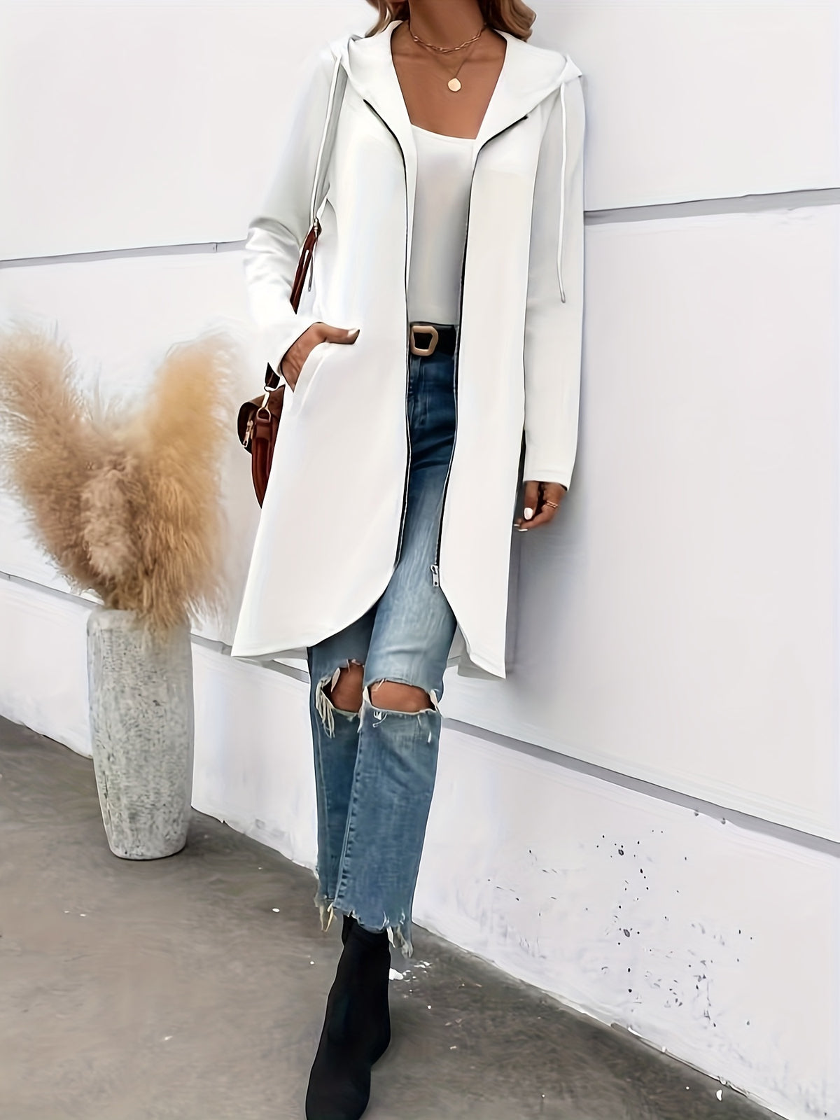 Women'S Fashion Jacket Zip-Up Coat - White