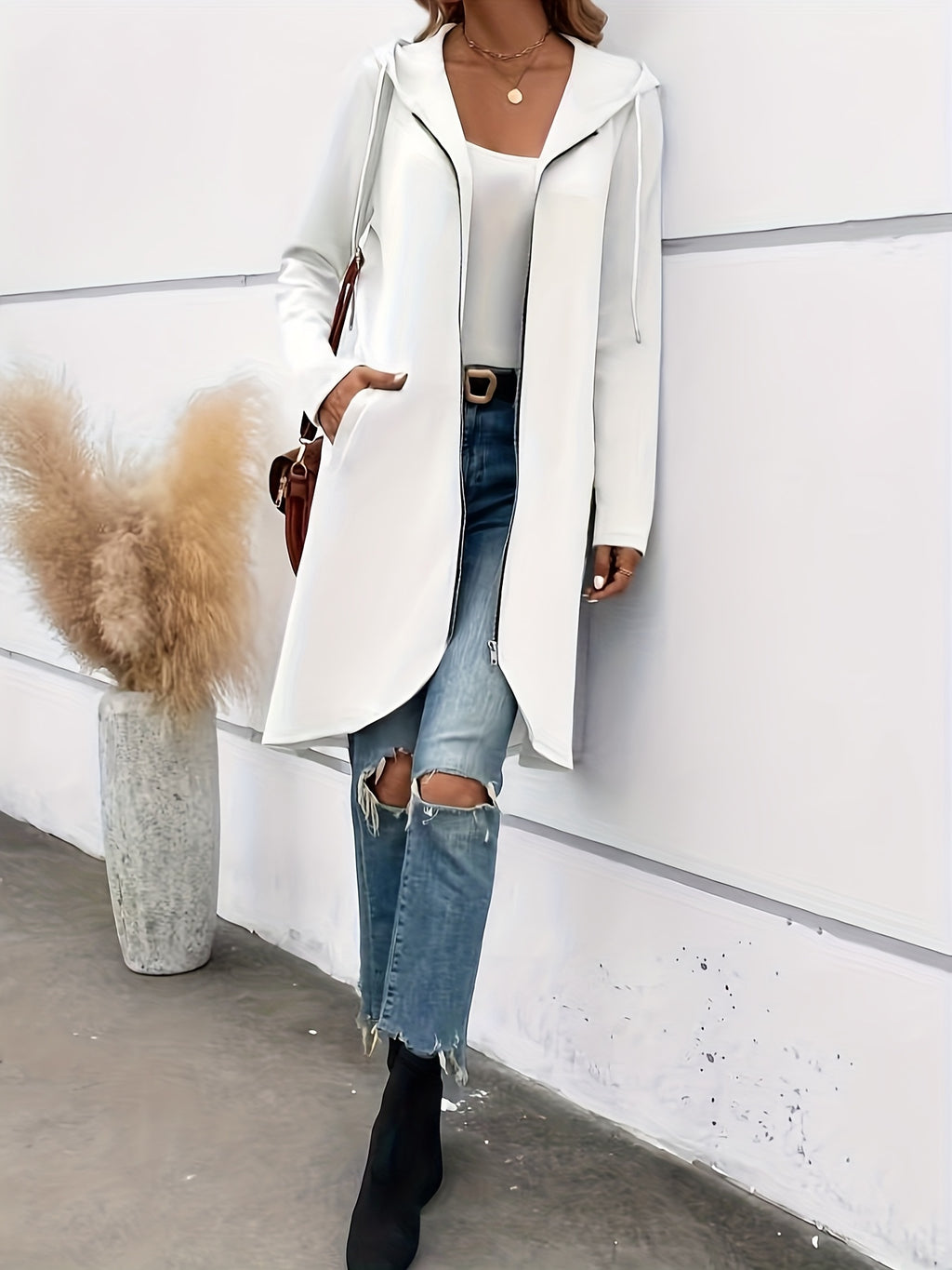 Women'S Fashion Zipper Jacket - White