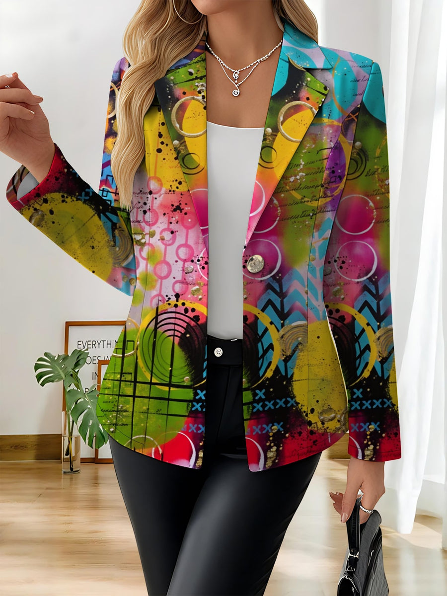 This Stylish and Elegant Women's Blazer Is Designed Specifically for the Spring and Autumn Seasons. As a Versatile Lapel Jacket, It Is Suitable for a Wide Range of Occasions Offering a Look That Is Both Creative and Highly Fashionable. - Pink on green