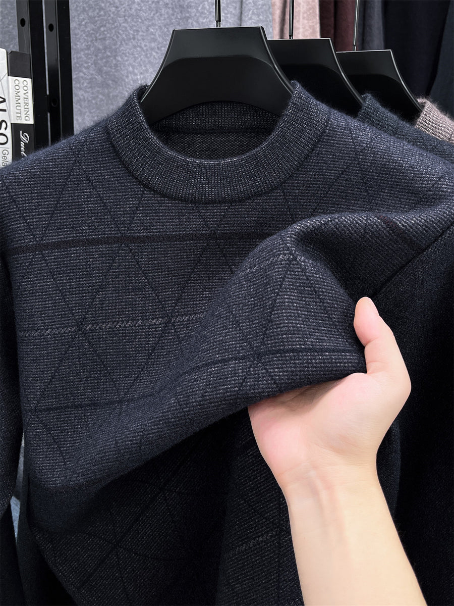 Autumn Winter Knit 3D Solid Round Neck Sweater, Basic Knit Pullover Top, Men'S Fashion Long Sleeve Sweater, Size All - Grey