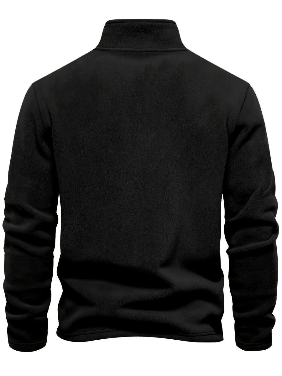 Autumn-Winter Plush Top Half-Zip Sweatshirt Trendy Warm Clothing - Black