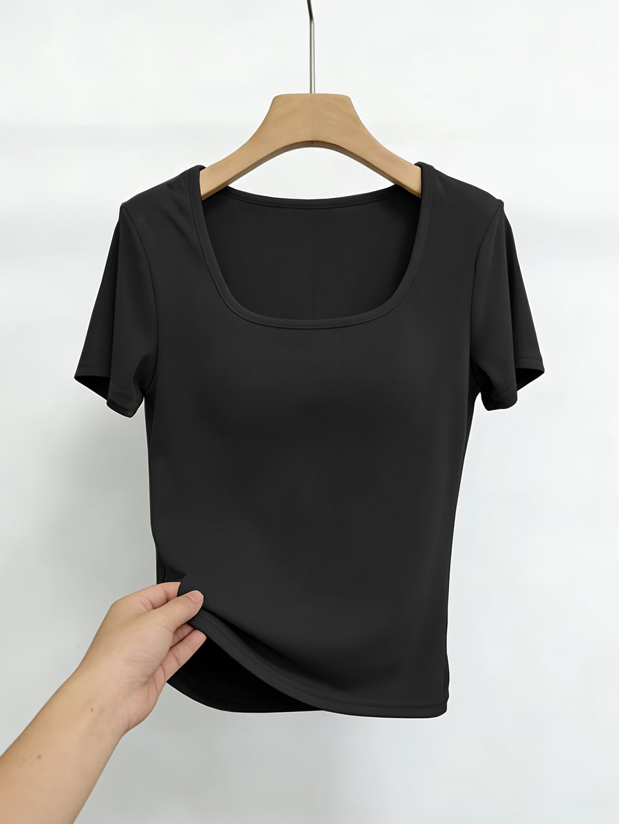 Women'S Short-Sleeve U-Neck T-Shirt for Summer, Stylish And Fitted Base Layer - Black