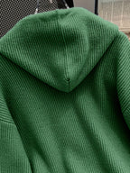 Autumn And Winter Hooded Cardigan, Solid Color Casual Easy Button-Up Sweater, Soft And Comfortable Elegant Women'S Clothing - Ocean Green