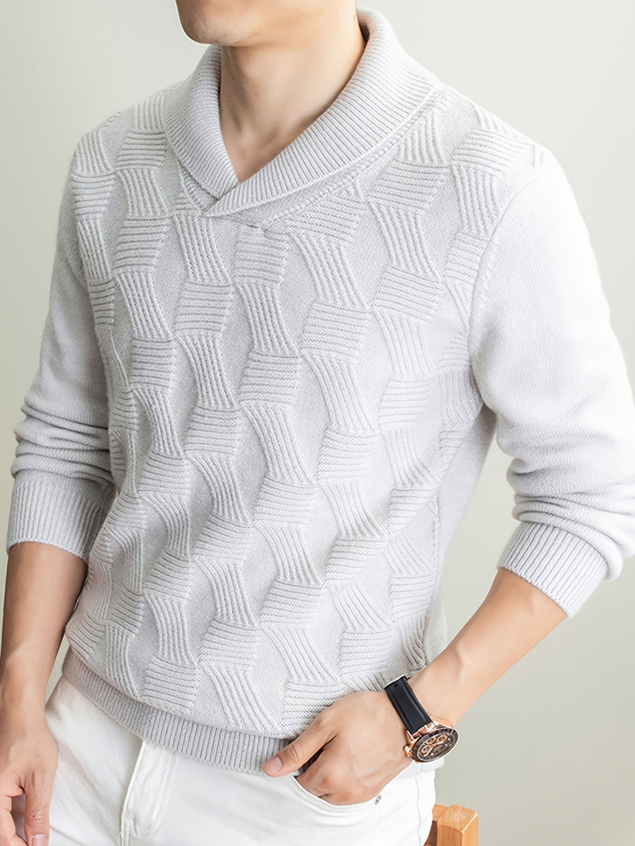 Men'S Seagull Collar Jacquard Knit Sweater, Excellent Warmth, Suitable for Autumn And Early Winter Wear. - SINBOS - White Flower Gray