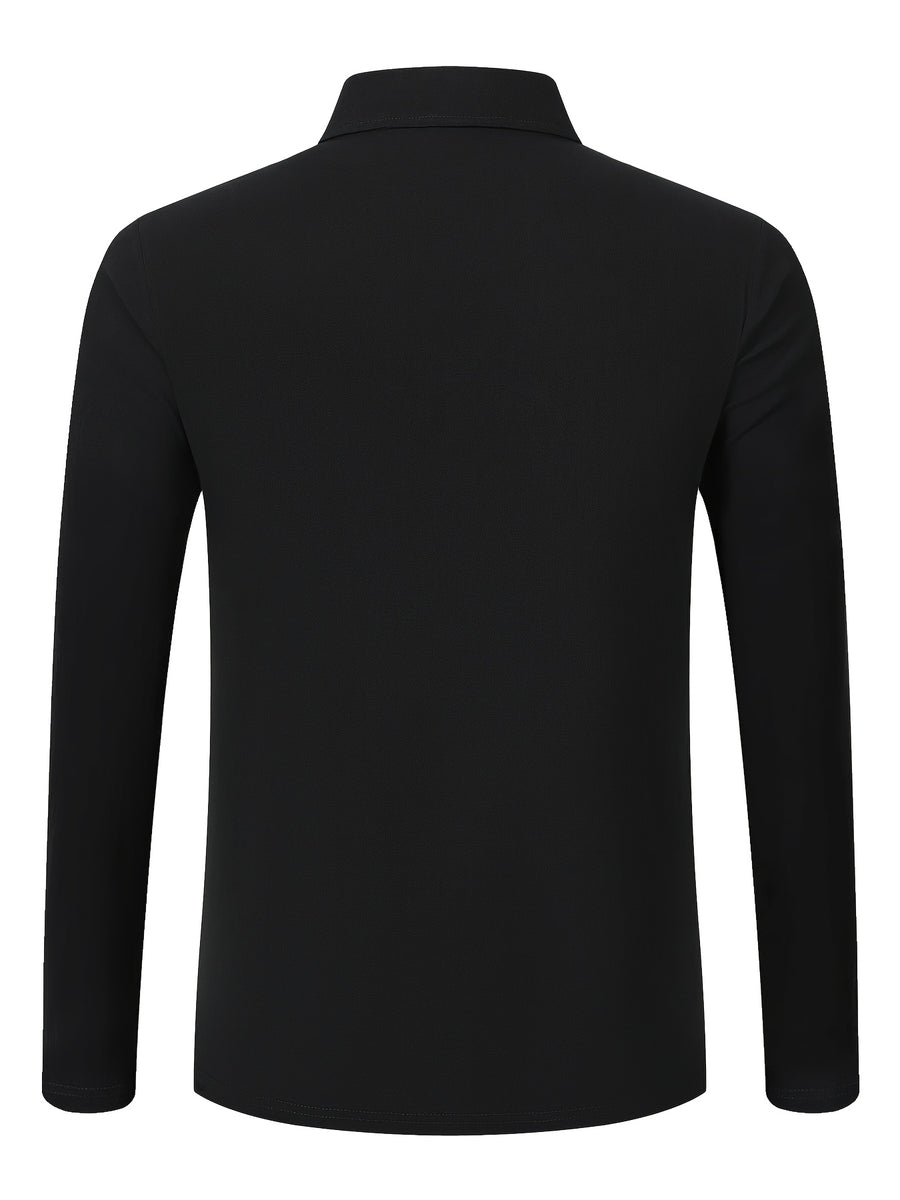 Autumn New Men'S Long Sleeve Shirt Casual Vacation Lapel Golf Long Sleeve - Black