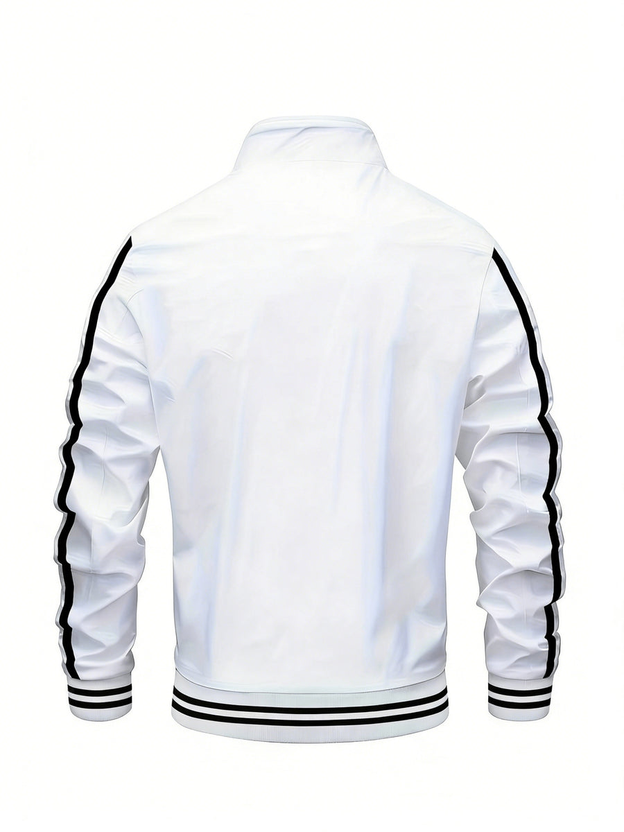 Men'S New Casual Sports Jacket, Outdoor Breathable Running Coat, Casual Zipper Stand-Up Collar Jacket Trench Coat, Suitable for Outdoor Hiking Fitness Activities, Multi-Color Available - White
