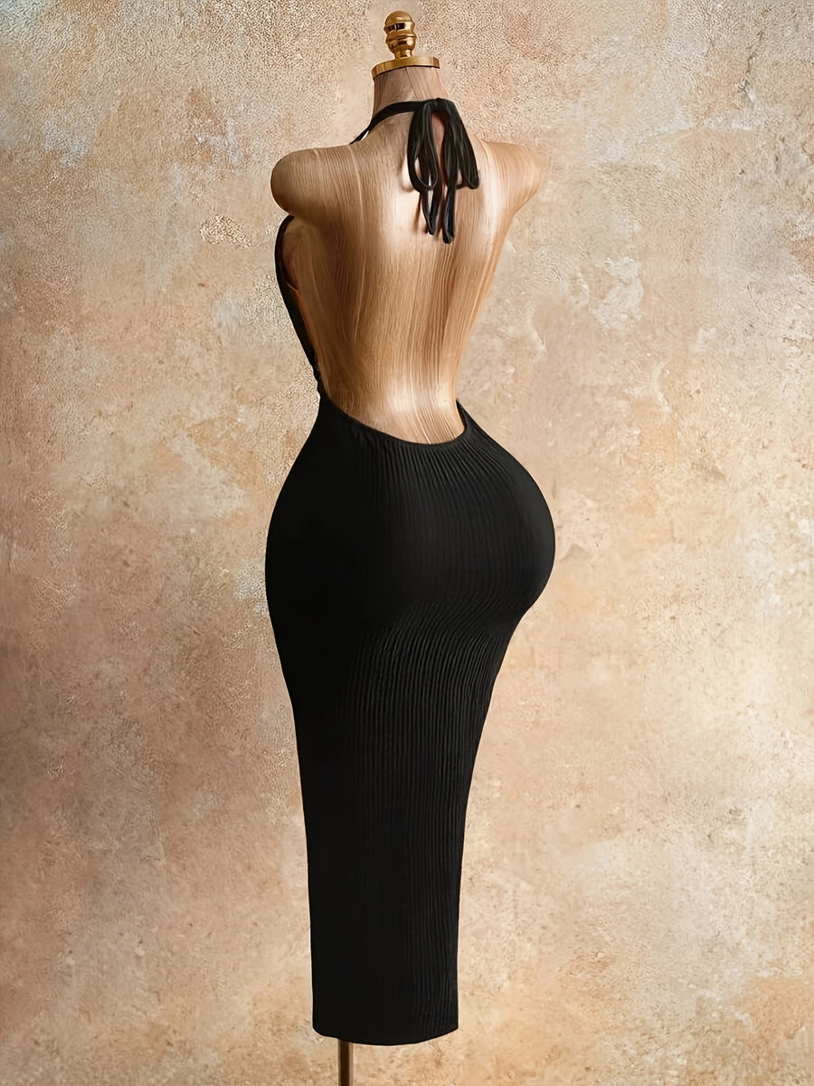New Summer Women'S New Collection Halter Neck Backless Design Long Dress, Vacation Wear, Women, 2026 Fashion, Clothing, Slim Fit Suitable for Beach Vacations, Summer Vacation Wear, Holiday Clothing - Black