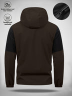 Men's Hooded Jacket with Bull Logo Colorblock Hooded Outdoor Jacket, Men's Sporty Casual Outerwear, JK1859 - Coffee Color