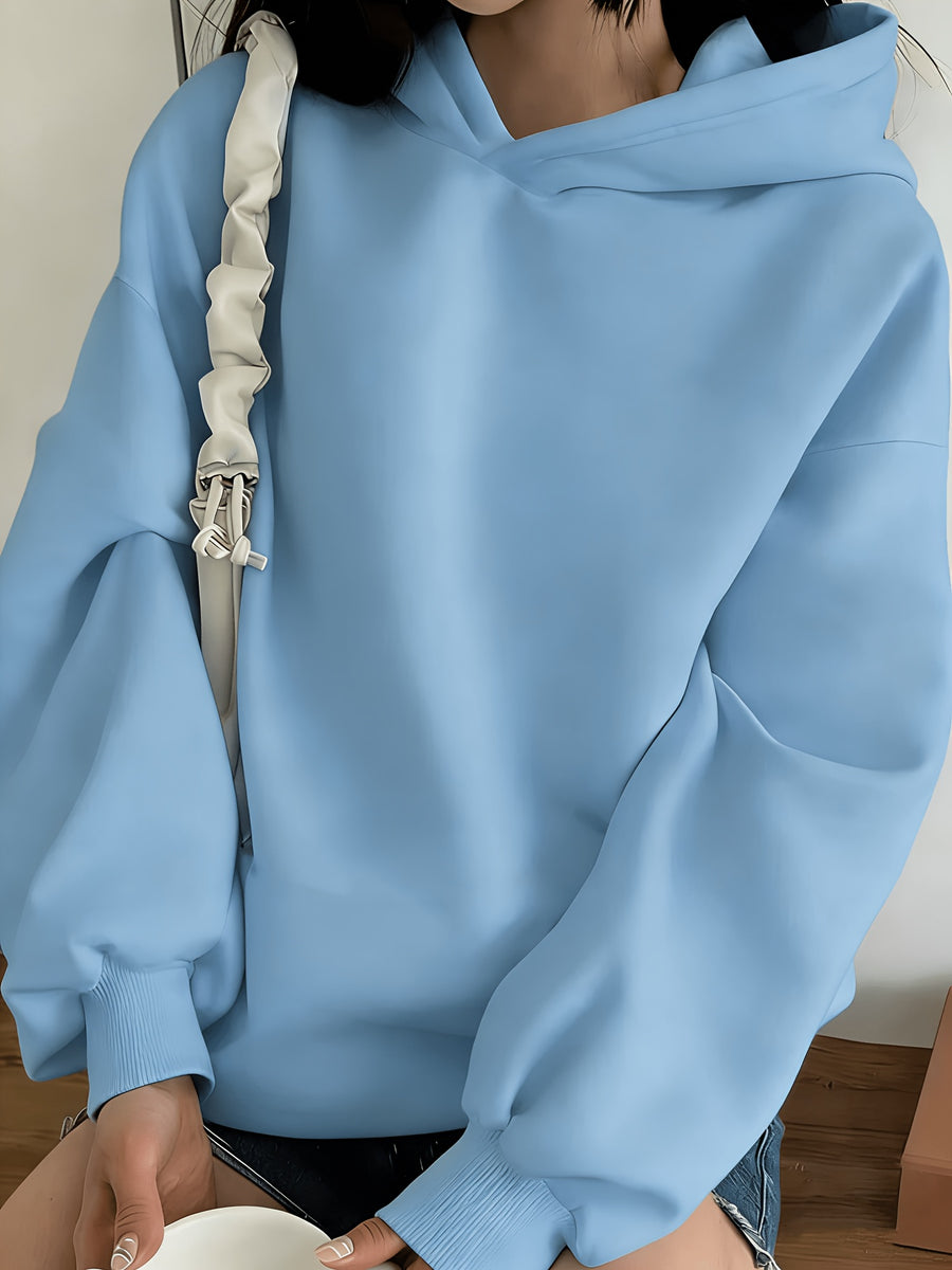 A Trendy Hooded Sweatshirt Featuring a Stylish and Versatile Spiderweb Print, Suitable for Autumn and Winter, Women's Clothing - Light Blue