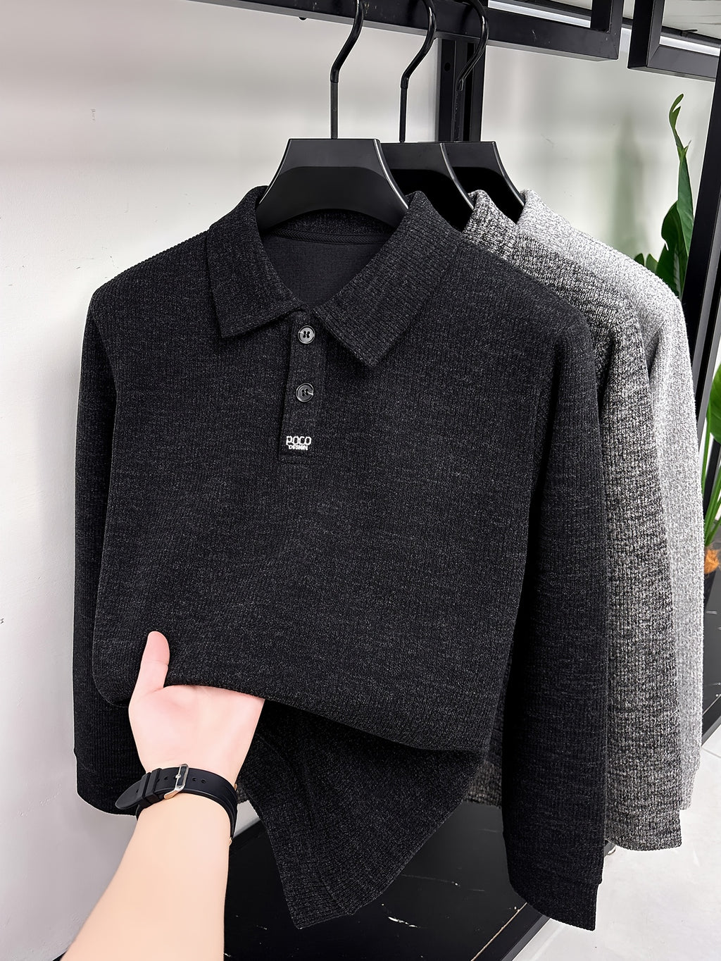 Autumn Winter Fashion Warm Men'S Long Sleeve Polo Shirt - NightSandBlack
