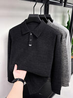 Autumn Winter Fashion Warm Men'S Long Sleeve Polo Shirt - NightSandBlack