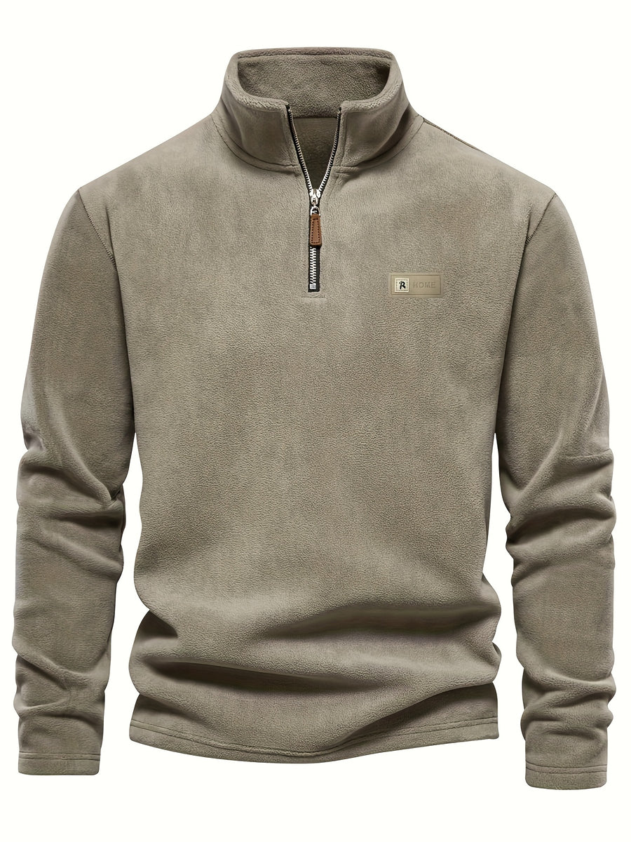 Autumn-Winter Plush Top Half-Zip Sweatshirt Trendy Warm Clothing - Khaki