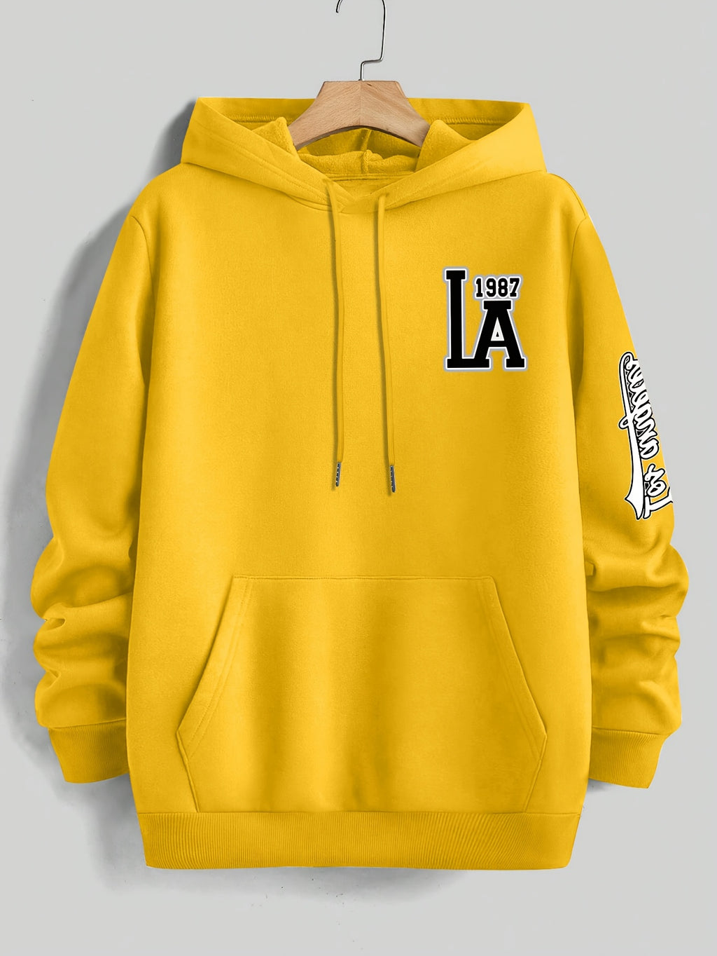 American Vintage Los Angeles  Style Hoodie, High Street Fashion LOS ANGELES Trendy Sweatshirt for Men - Yellow