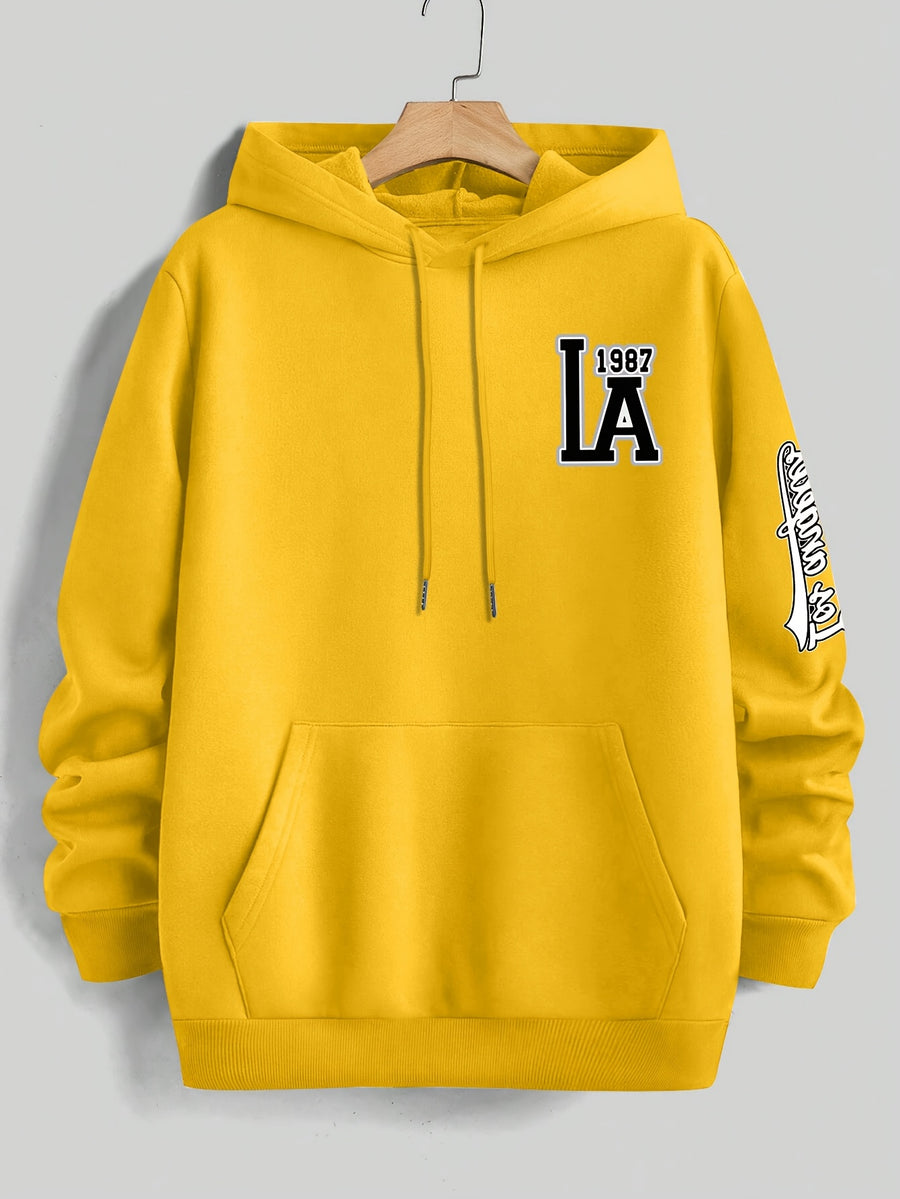 American Vintage Los Angeles Style Hoodie, High Street Fashion LOS ANGELES Trendy Sweatshirt for Men - Yellow