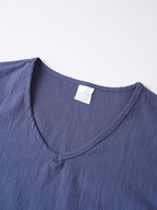 Japanese Texture Pleated Linen Athletic Long Sleeve Men'S Size Large V-Neck Loose Commuter Fitness Outerwear Lightweight Sunscreen Base Layer Summer Non-Stuffy Sunscreen Long Sleeve Loose V-Neck Linen Men'S Casual Athletic T-Shirt - Navy Color