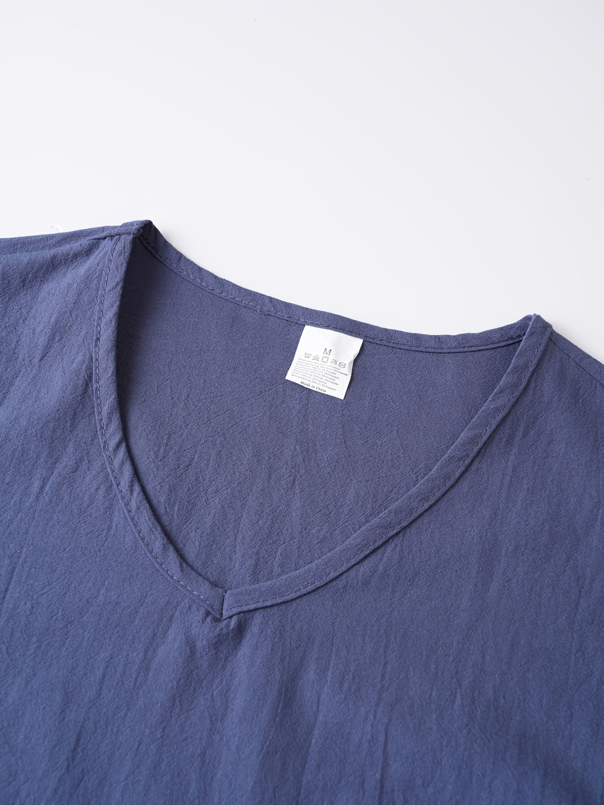 Japanese Texture Pleated Linen Athletic Long Sleeve Men'S Size Large V-Neck Loose Commuter Fitness Outerwear Lightweight Sunscreen Base Layer Summer Non-Stuffy Sunscreen Long Sleeve Loose V-Neck Linen Men'S Casual Athletic T-Shirt - Navy Color