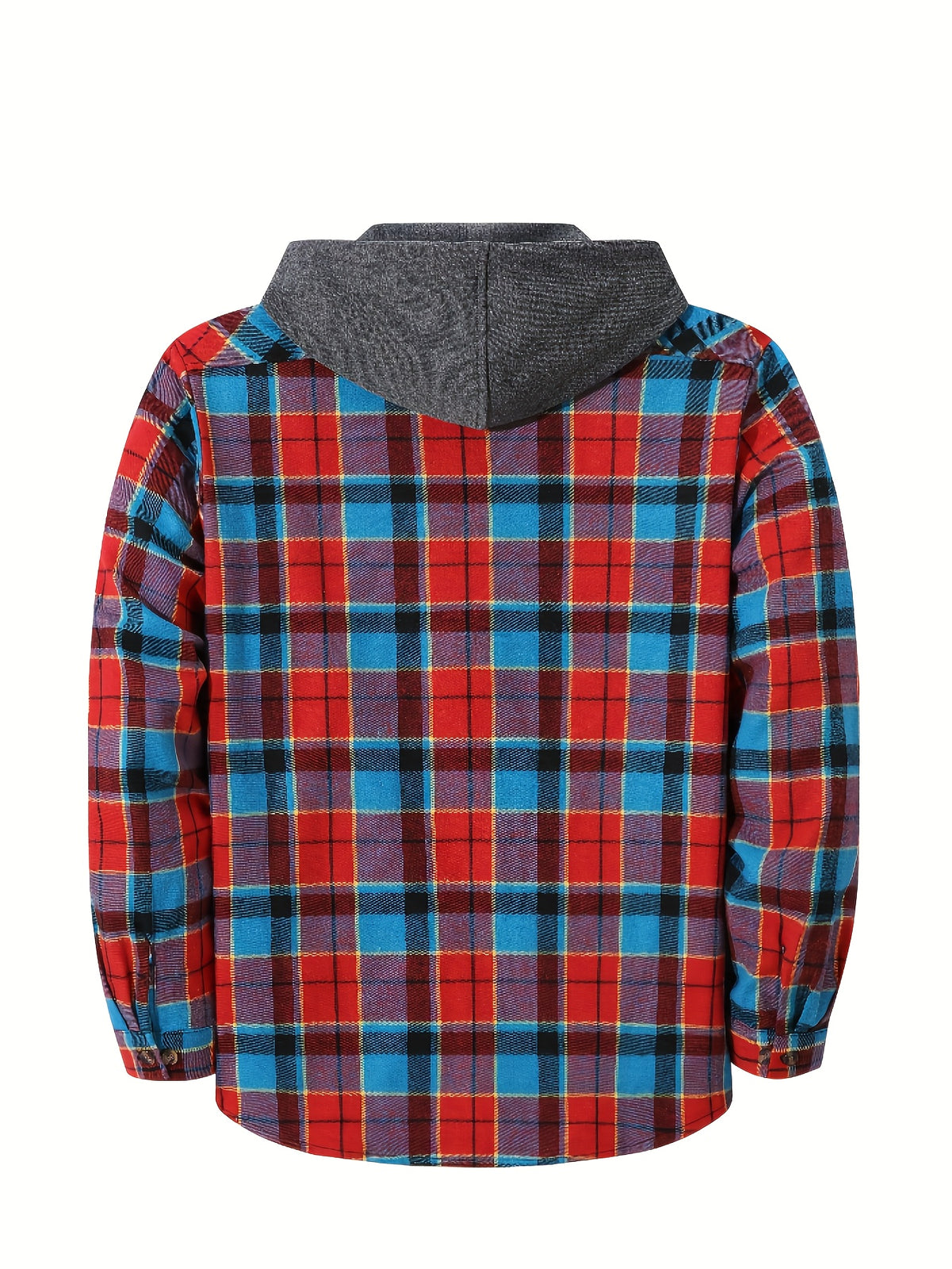 Men'S Plaid Hooded Sweatshirt Flannel Shirt Jacket Long Sleeve Casual Fashion Button-Up Shirt - Red-blue-black