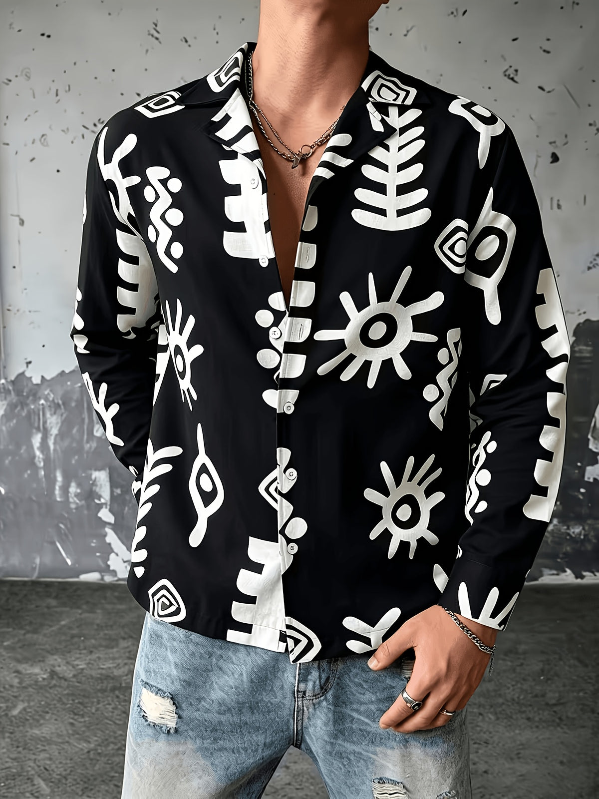 Casual Style Fashion Men'S Shirt, Print Long Sleeve Shirt, Comfortable Commute Top - Mixed Color 2