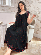 Elegant Lace Trim Nightdress with Small Floral Print - Soft Round Neck Sleepdress Suitable for Year-Round Wear, Machine Washable Bed Nightgown for (Non-) - Mixed Color 1