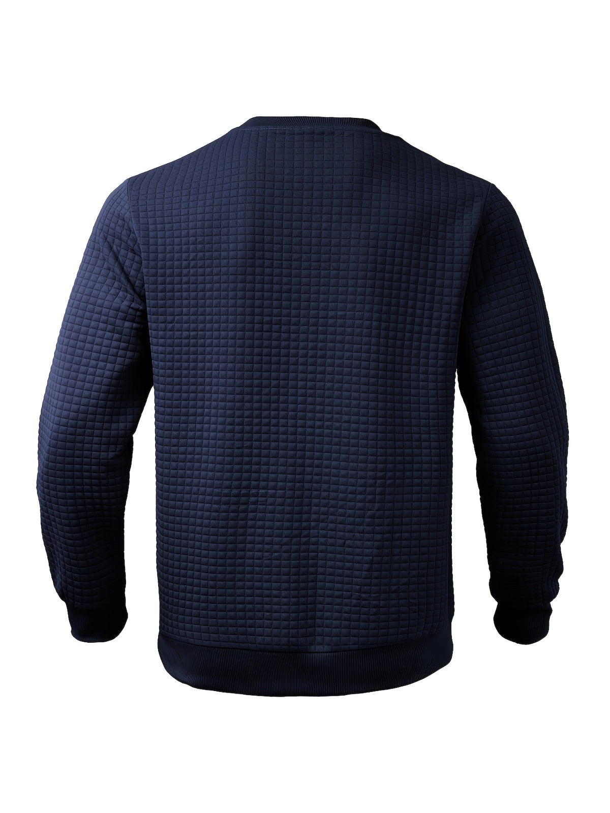 Men'S Waffle Knit Sweatshirt, Crew Neck Long Sleeve Pullover, Textured Grid Fabric, Casual Outdoor Hiking Ski Travel Camping Workout Training Streetwear Fashion Daily Wear Relaxed Fit Winter Autumn Clothing, Navy Blue - Navy Color